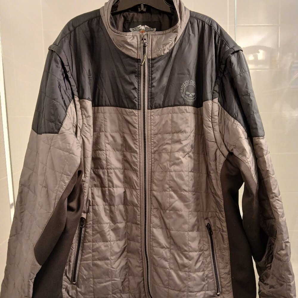 Harley-Davidson® Men's Turret Packable Mid-Layer Jacket, Black/Gray.